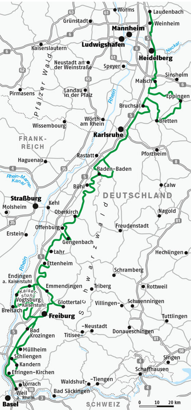 Mapa de la Ruta del Vino de Baden | © FERIENSTRASSEN.INFO
